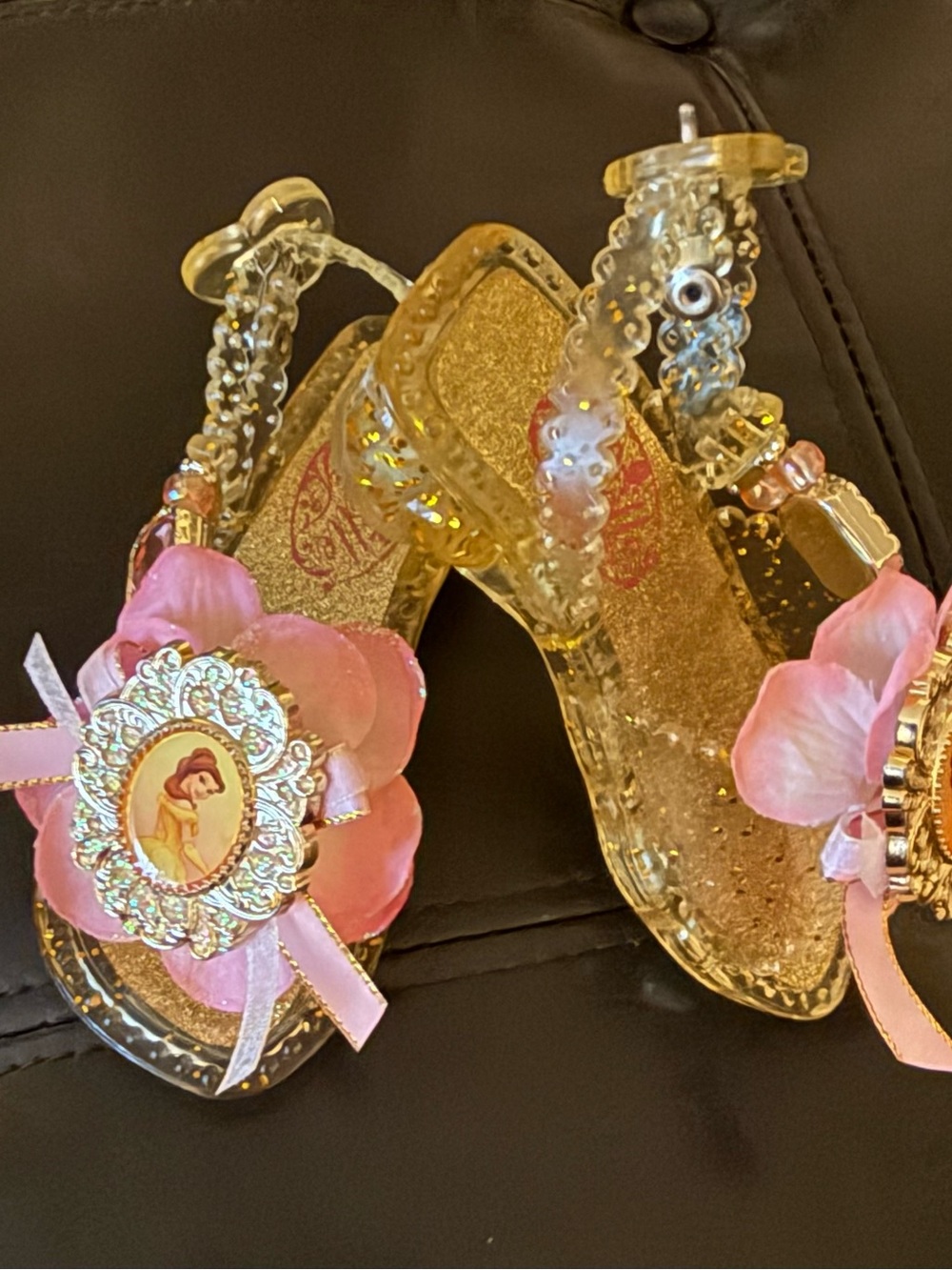 Disney Belle Girls Yellow Floral Jelly Sandals with Character Medallion